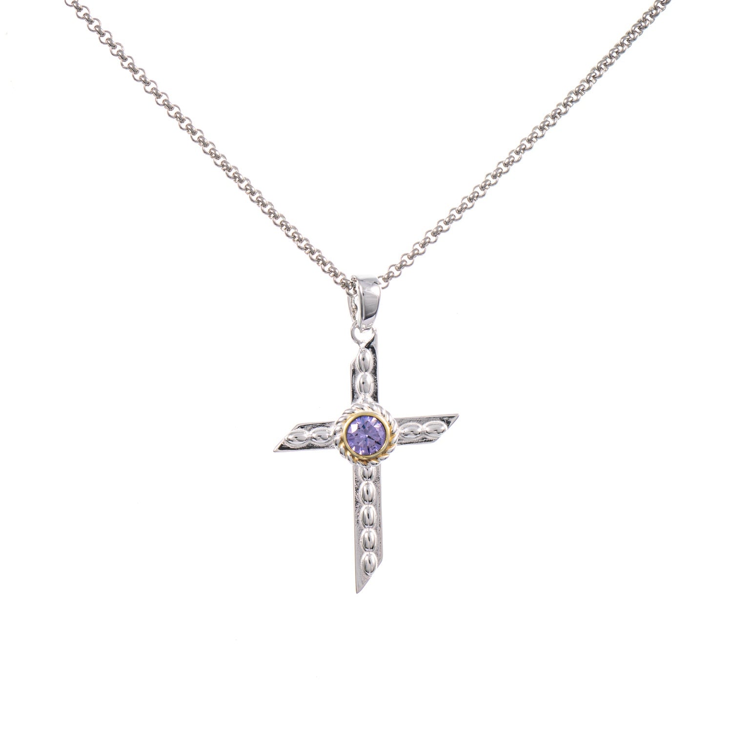 Anhänger Kreuz mit Kette 925 Silber teilvergoldet Zirkonia flieder