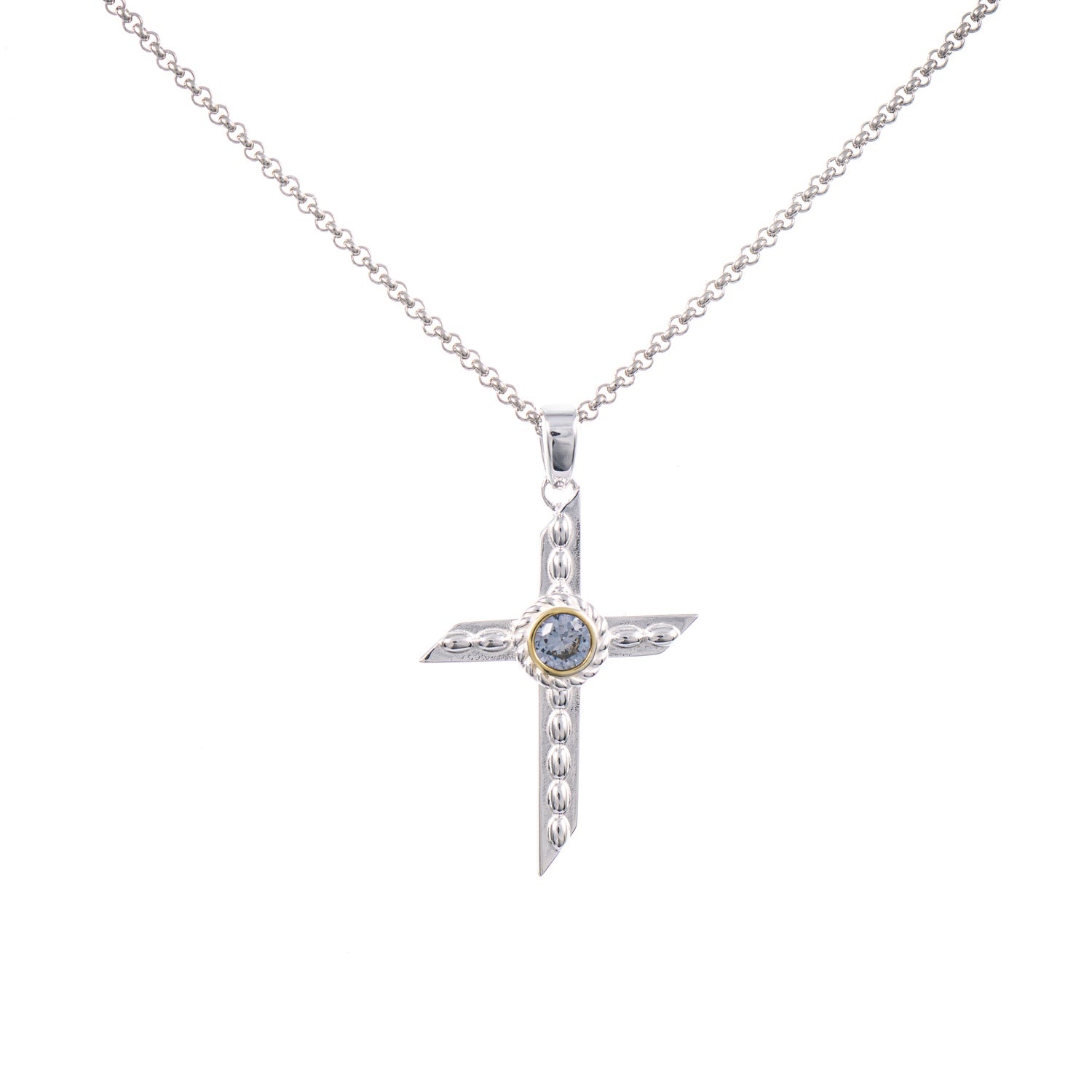 Anhänger Kreuz mit Kette 925 Silber teilvergoldet Zirkonia hellblau