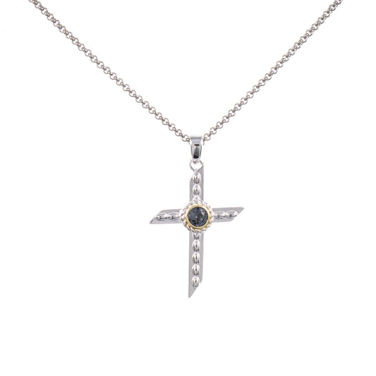 Anhänger Kreuz mit Kette 925 Silber teilvergoldet Zirkonia anthrazit