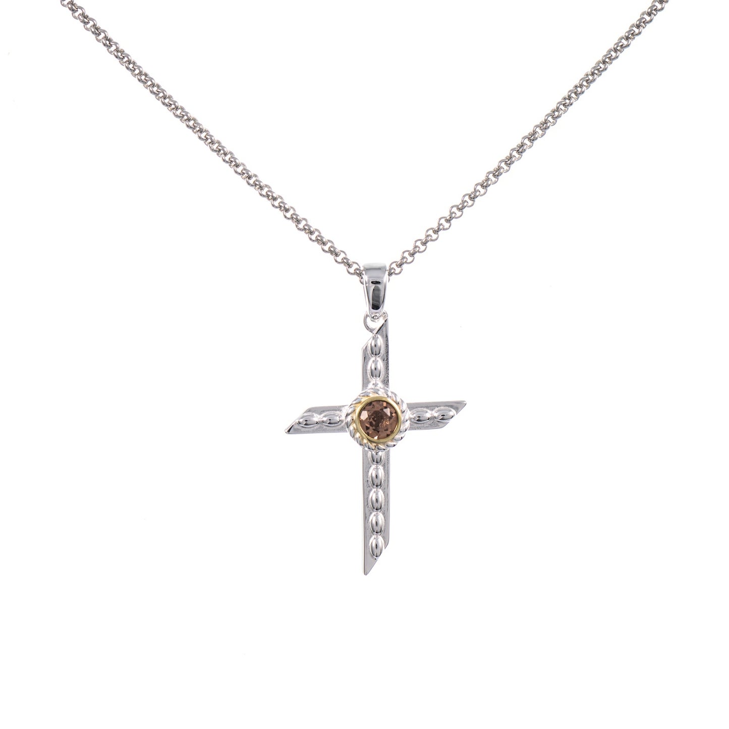 Anhänger Kreuz mit Kette 925 Silber teilvergoldet Zirkonia cognac