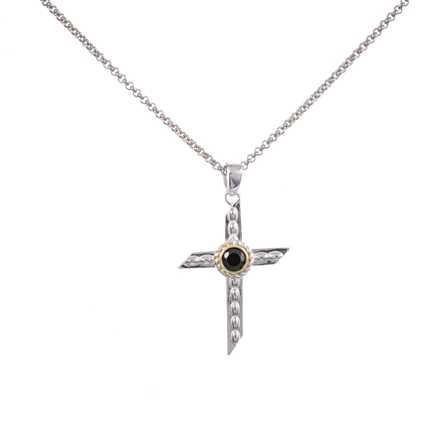 Anhänger Kreuz mit Kette 925 Silber teilvergoldet Zirkonia schwarz