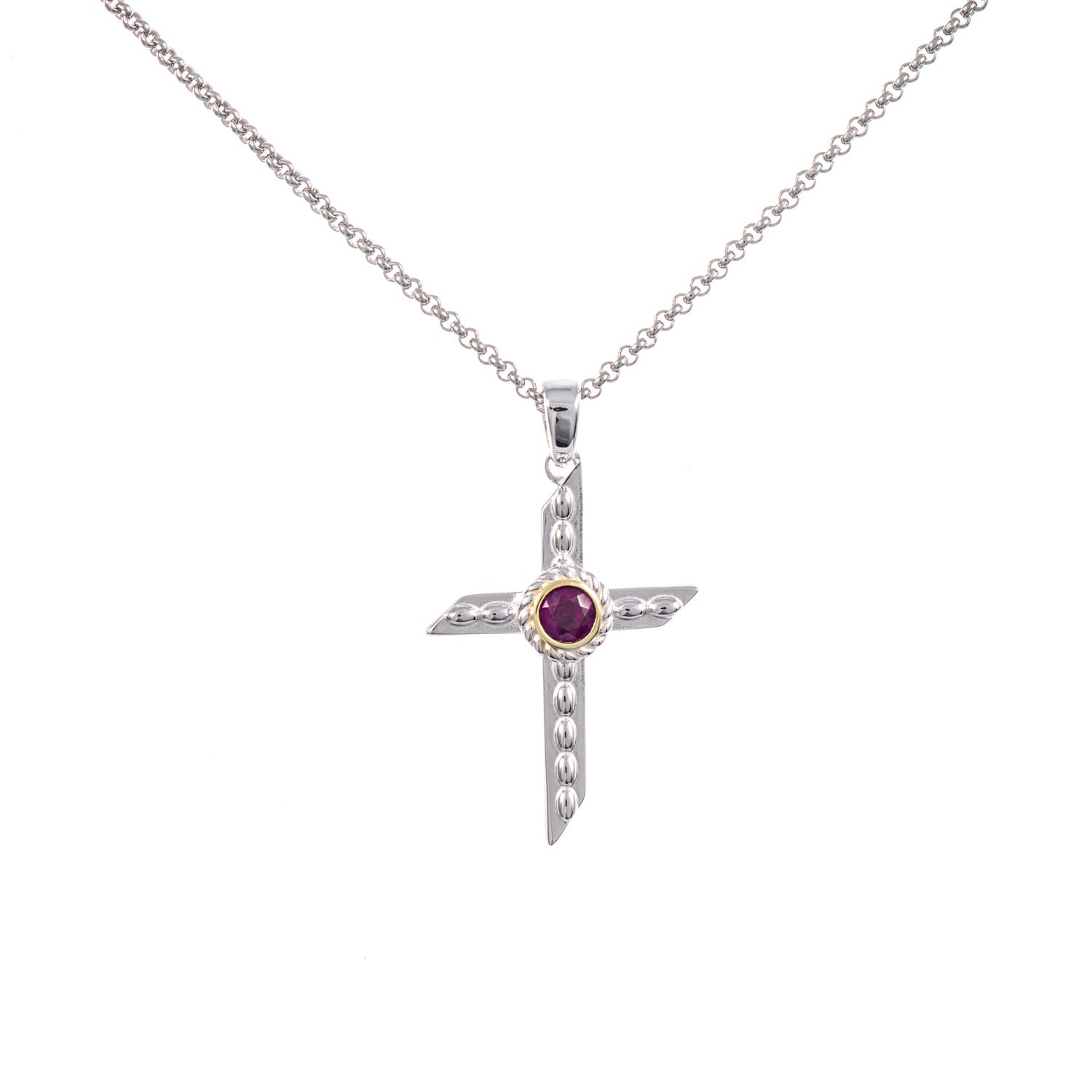 Anhänger Kreuz mit Kette 925 Silber teilvergoldet Zirkonia beere
