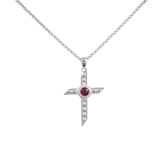 Anhänger Kreuz mit Kette 925 Silber teilvergoldet Zirkonia beere