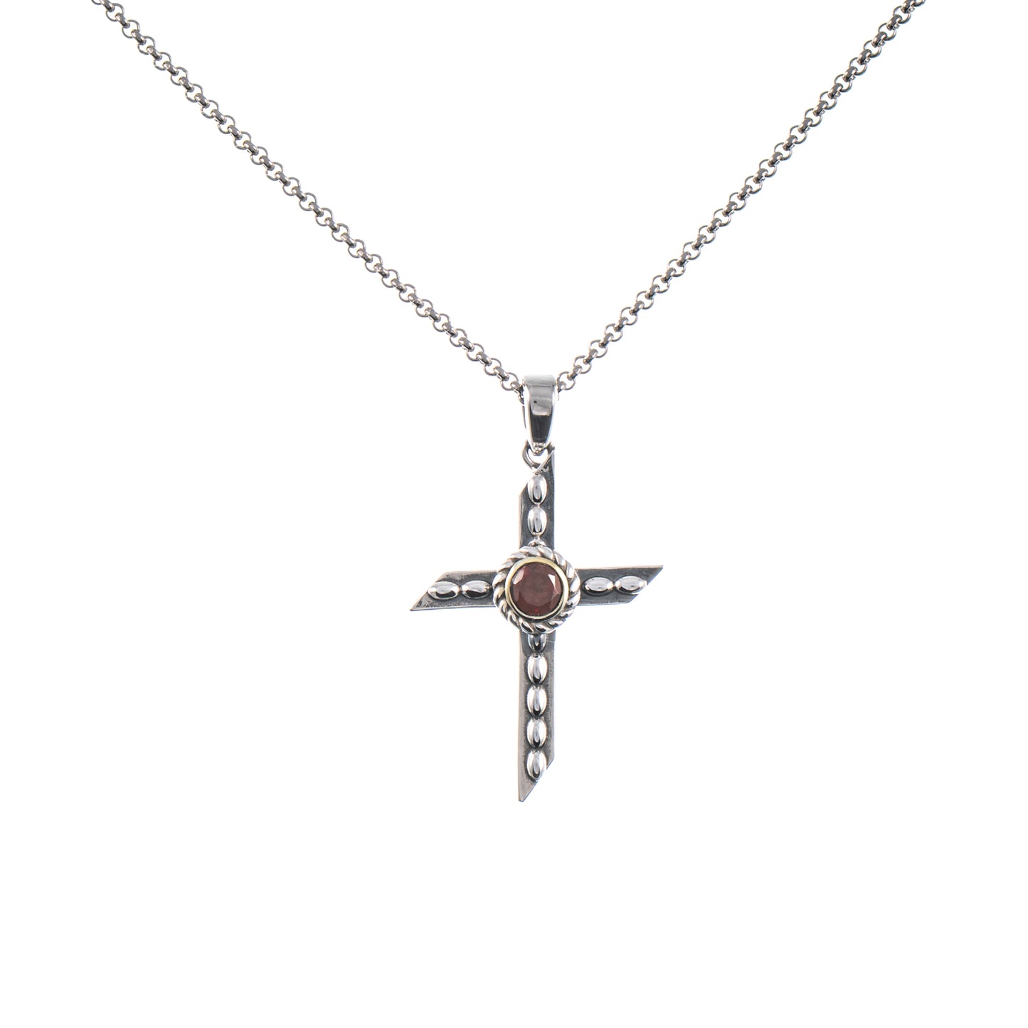 Anhänger Kreuz mit Kette 925 Silber geschwärzt Granat