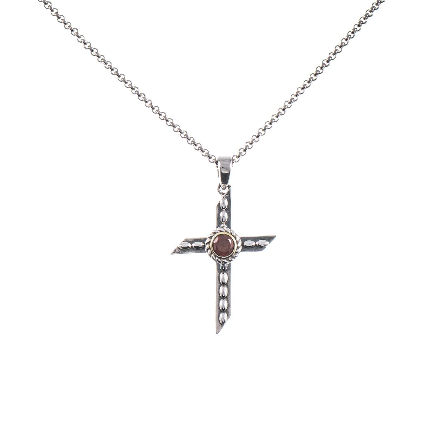 Anhänger Kreuz mit Kette 925 Silber geschwärzt Granat