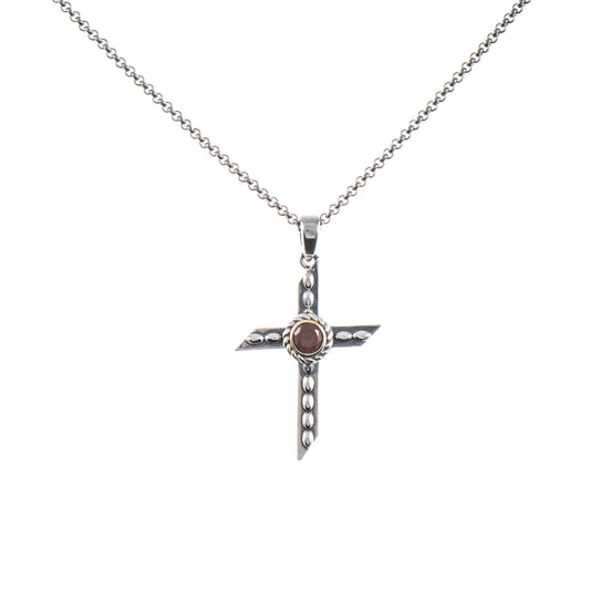 Anhänger Kreuz mit Kette 925 Silber geschwärzt Granat