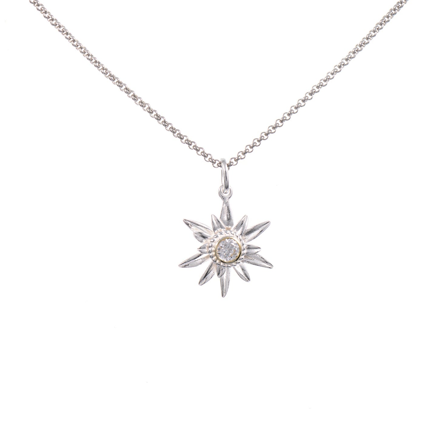 Anhänger Edelweiss mit Kette 925 Silber teilvergoldet Zirkonia weiss