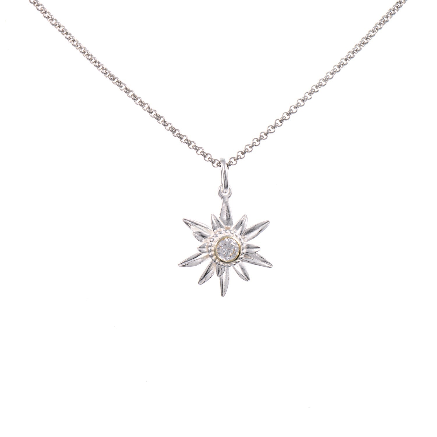 Anhänger Edelweiss mit Kette 925 Silber teilvergoldet Zirkonia weiss