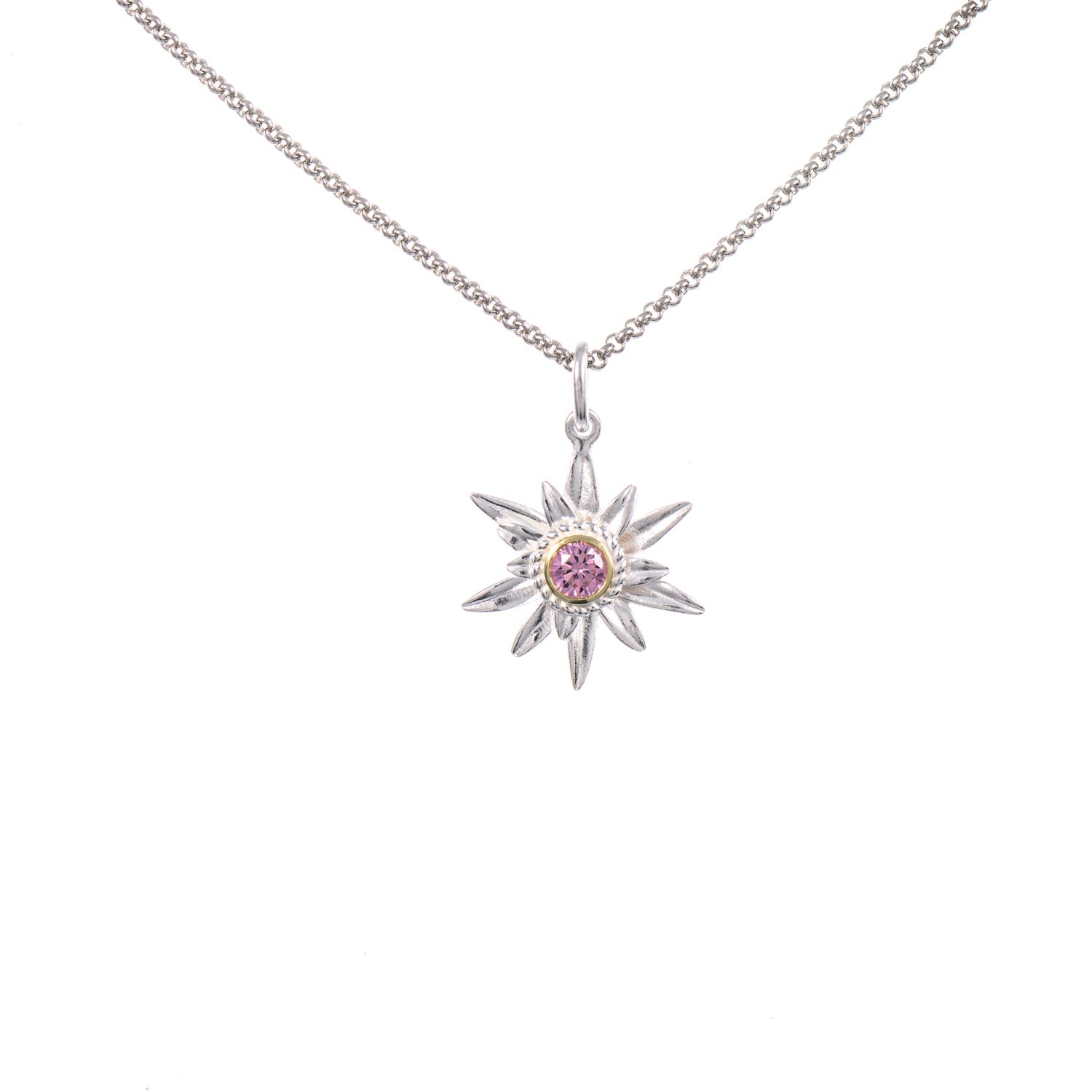 Anhänger Edelweiss mit Kette 925 Silber teilvergoldet Zirkonia rosa