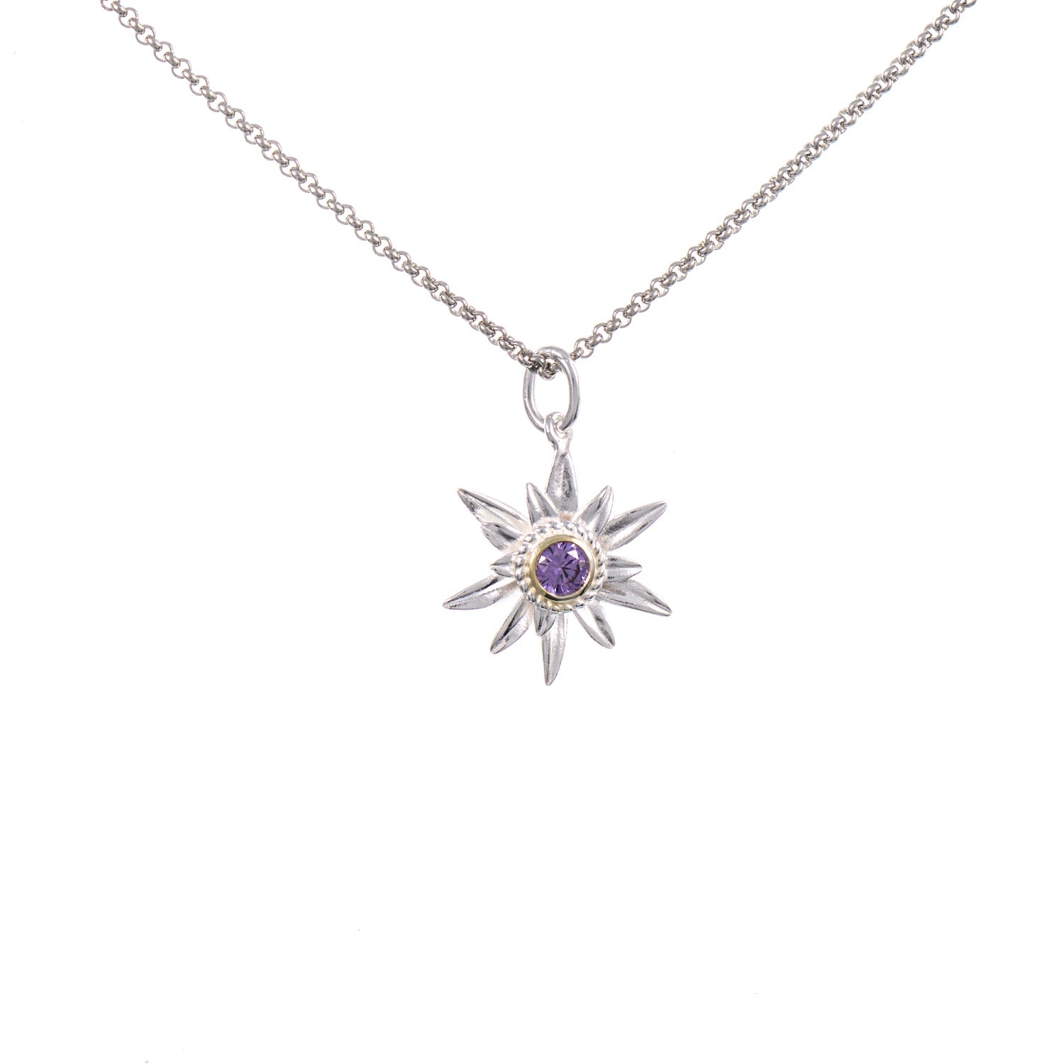 Anhänger Edelweiss mit Kette 925 Silber teilvergoldet Zirkonia flieder