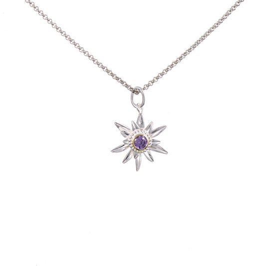 Anhänger Edelweiss mit Kette 925 Silber teilvergoldet Zirkonia flieder