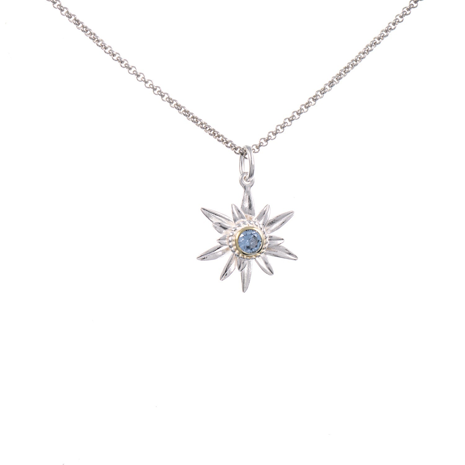 Anhänger Edelweiss mit Kette 925 Silber teilvergoldet Zirkonia hellblau