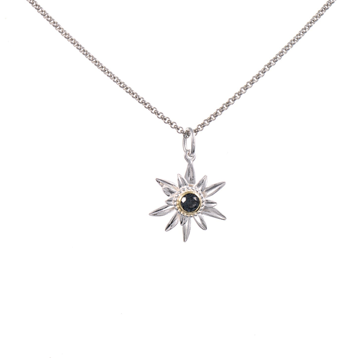 Anhänger Edelweiss mit Kette 925 Silber teilvergoldet Zirkonia anthrazit