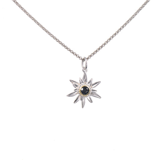 Anhänger Edelweiss mit Kette 925 Silber teilvergoldet Zirkonia anthrazit