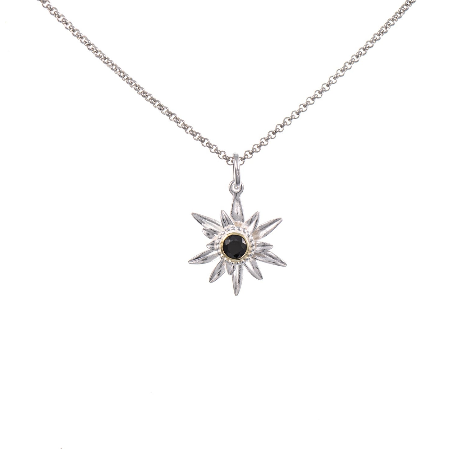 Anhänger Edelweiss mit Kette 925 Silber teilvergoldet Zirkonia schwarz