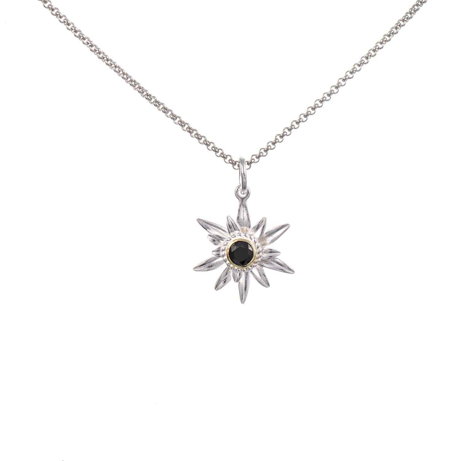 Anhänger Edelweiss mit Kette 925 Silber teilvergoldet Zirkonia schwarz