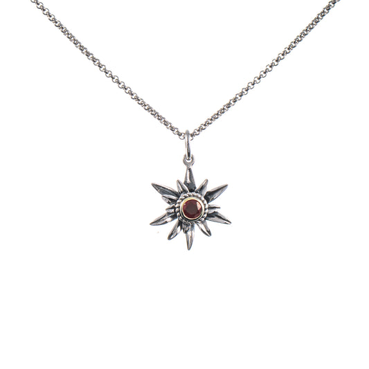 Anhänger Edelweiss mit Kette 925 Silber geschwärzt Granat