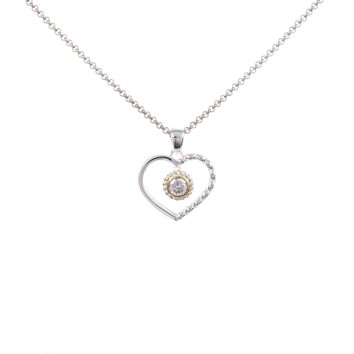 Anhänger Herz mit Kette 925 Silber teilvergoldet Zirkonia weiss