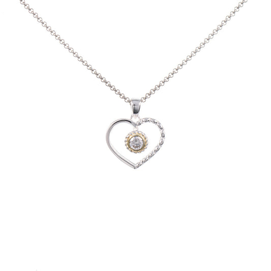 Anhänger Herz mit Kette 925 Silber teilvergoldet Zirkonia weiss