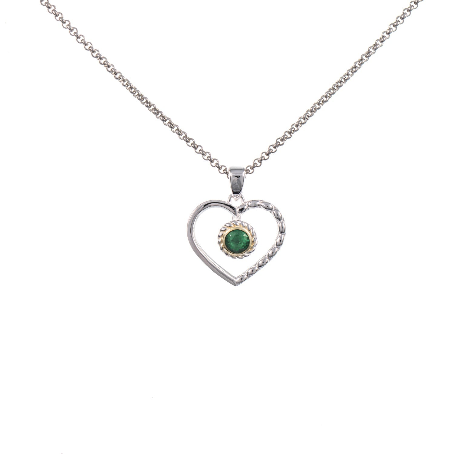 Anhänger Herz mit Kette 925 Silber teilvergoldet Zirkonia grün