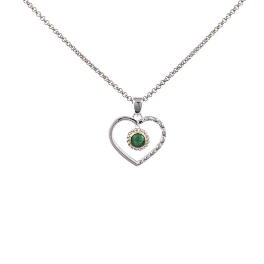 Anhänger Herz mit Kette 925 Silber teilvergoldet Zirkonia grün