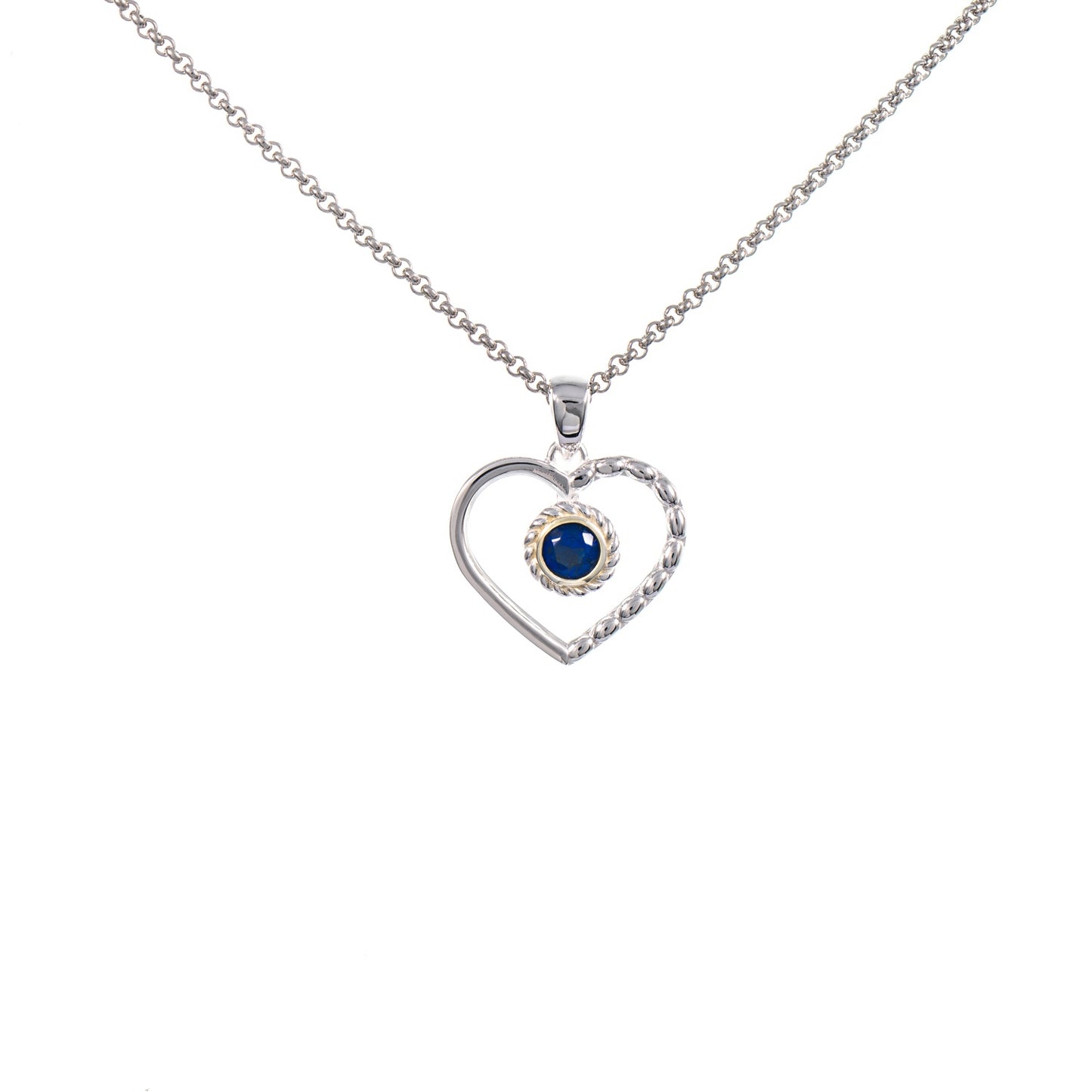 Anhänger Herz mit Kette 925 Silber teilvergoldet Zirkonia blau