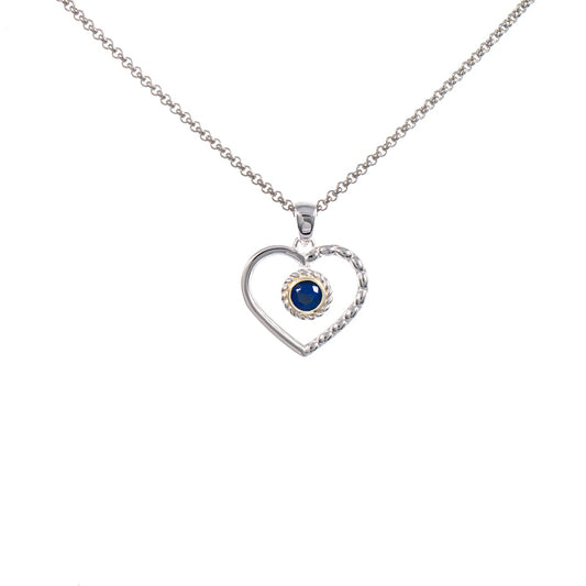 Anhänger Herz mit Kette 925 Silber teilvergoldet Zirkonia blau