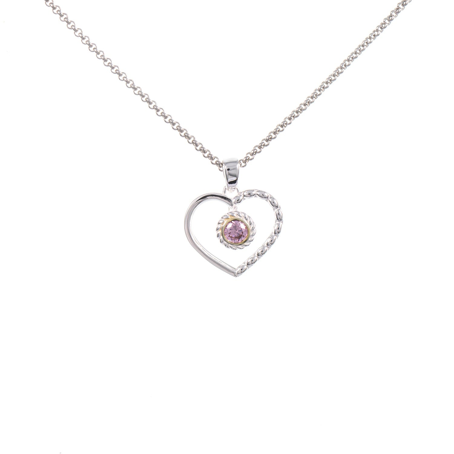 Anhänger Herz mit Kette 925 Silber teilvergoldet Zirkonia rosa