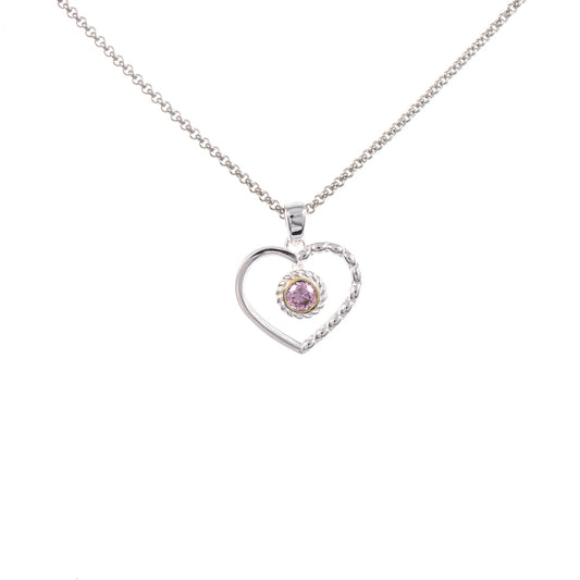 Anhänger Herz mit Kette 925 Silber teilvergoldet Zirkonia rosa