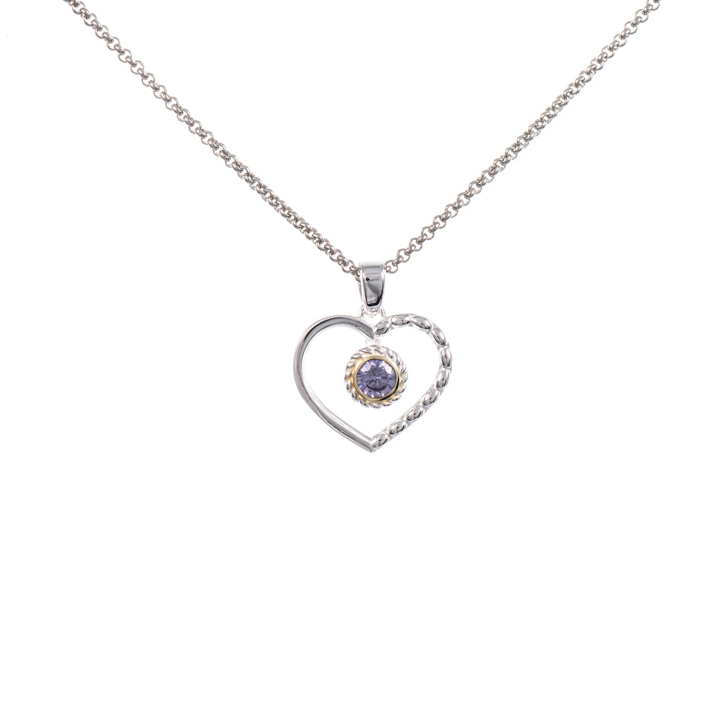 Anhänger Herz mit Kette 925 Silber teilvergoldet Zirkonia flieder