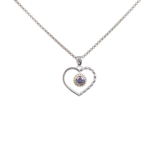 Anhänger Herz mit Kette 925 Silber teilvergoldet Zirkonia flieder
