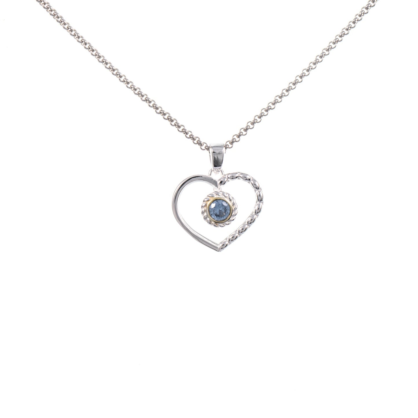 Anhänger Herz mit Kette 925 Silber teilvergoldet Zirkonia hellblau