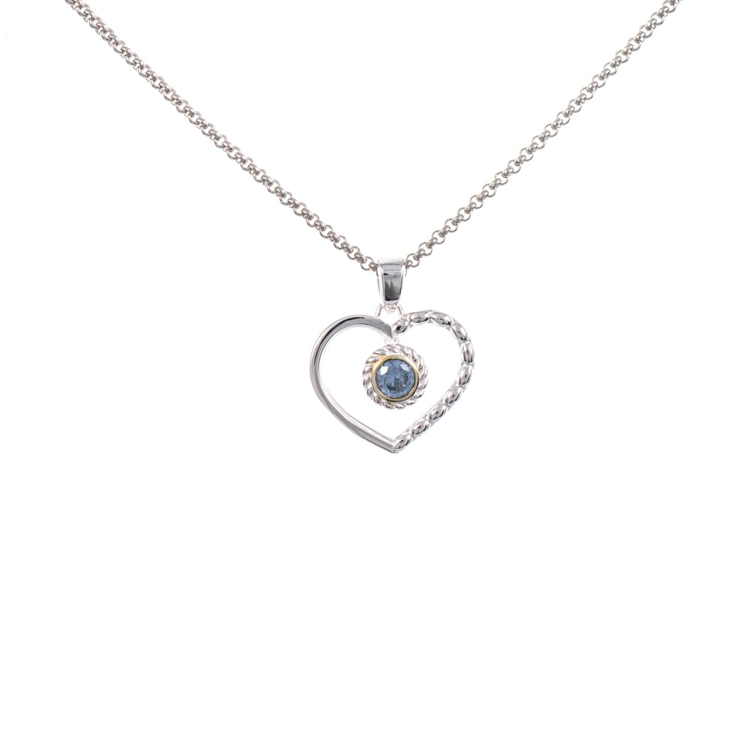 Anhänger Herz mit Kette 925 Silber teilvergoldet Zirkonia hellblau