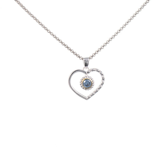 Anhänger Herz mit Kette 925 Silber teilvergoldet Zirkonia hellblau