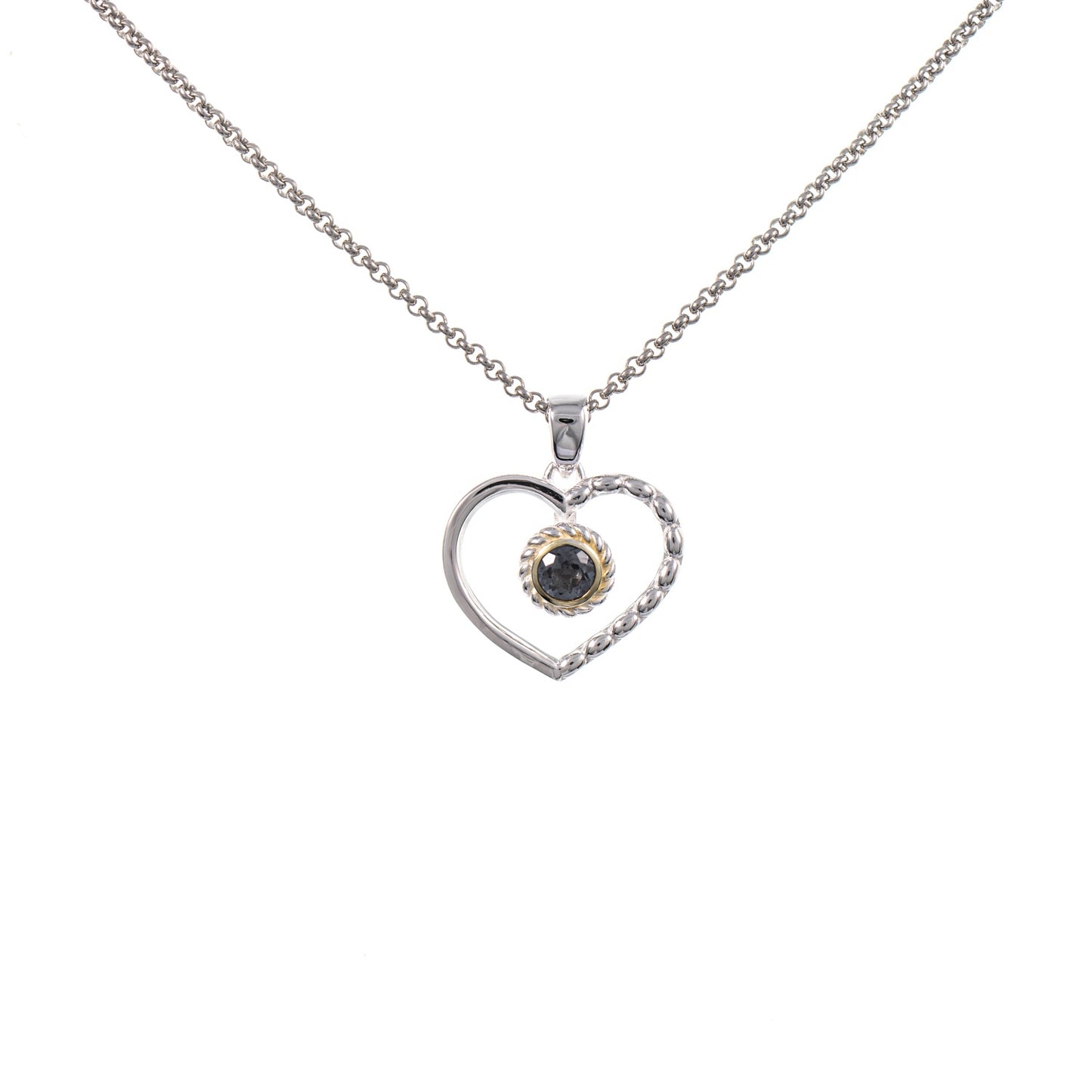 Anhänger Herz mit Kette 925 Silber teilvergoldet Zirkonia anthrazit