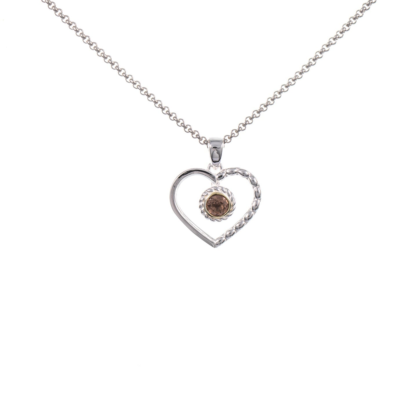 Anhänger Herz mit Kette 925 Silber teilvergoldet Zirkonia cognac