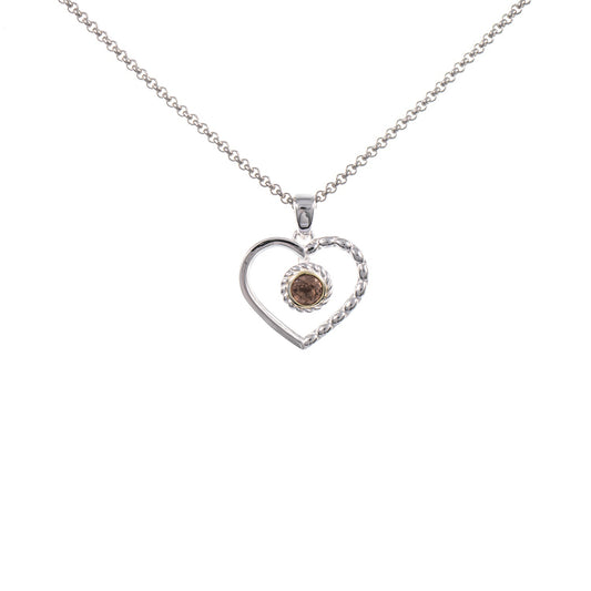 Anhänger Herz mit Kette 925 Silber teilvergoldet Zirkonia cognac
