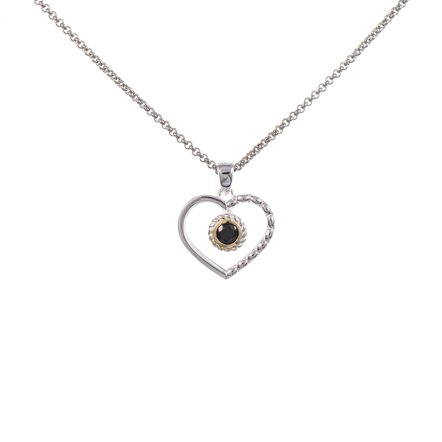Anhänger Herz mit Kette 925 Silber teilvergoldet Zirkonia schwarz