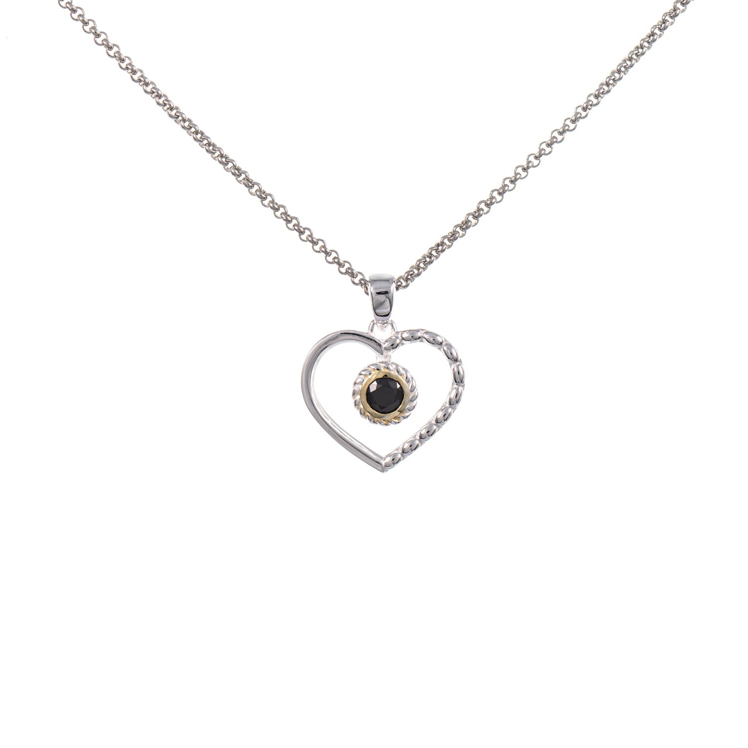 Anhänger Herz mit Kette 925 Silber teilvergoldet Zirkonia schwarz
