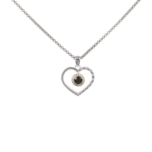 Anhänger Herz mit Kette 925 Silber teilvergoldet Zirkonia schwarz