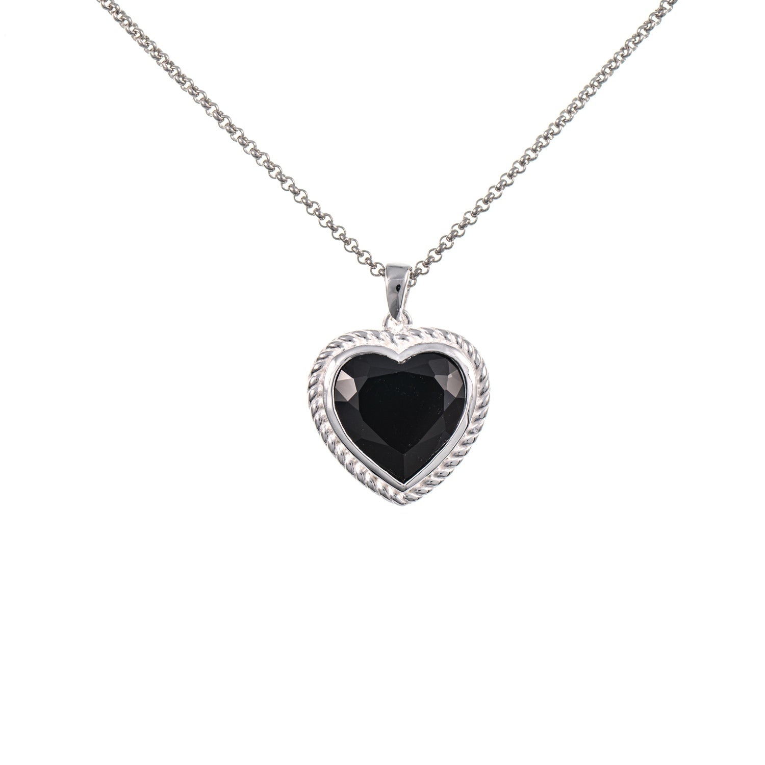 Anhänger Herz geschliffen mit Kette 925 Silber Zirkonia schwarz