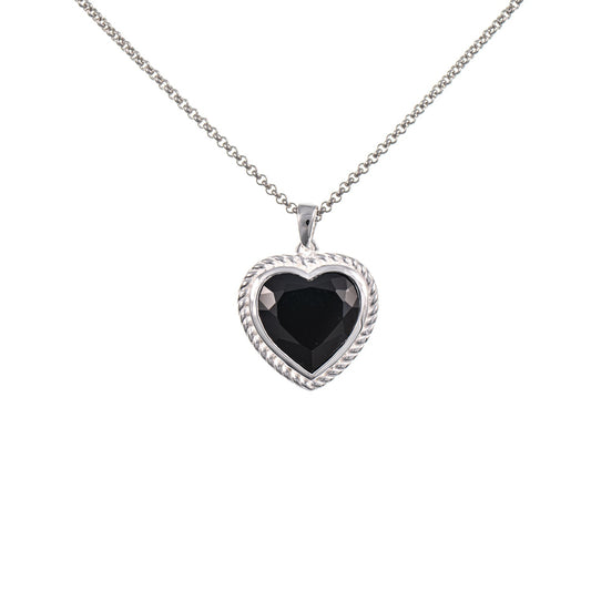 Anhänger Herz geschliffen mit Kette 925 Silber Zirkonia schwarz