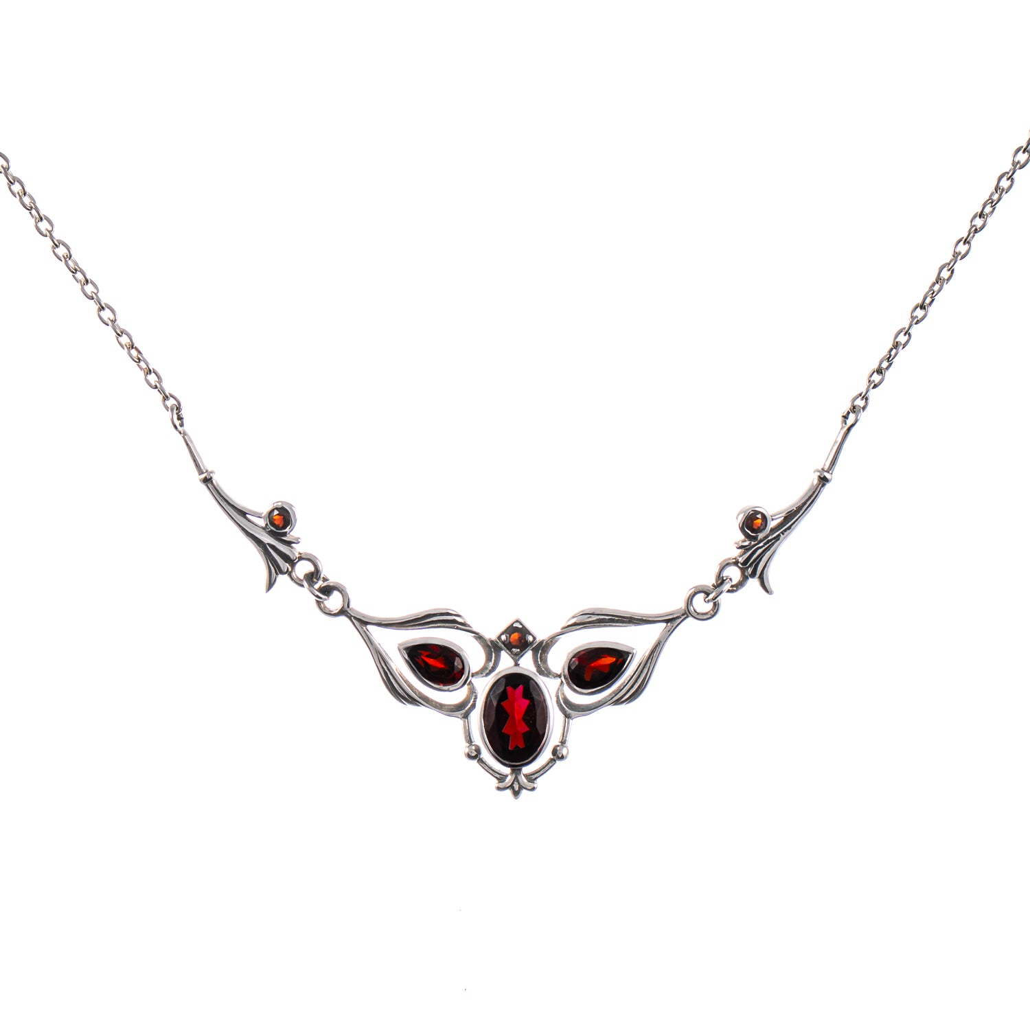Collier 925 Silber geschwärzt Granat