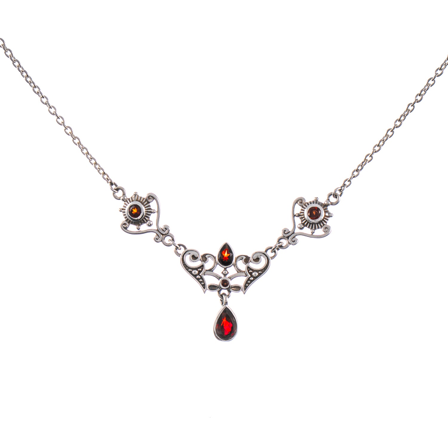 Collier 925 Silber geschwärzt Granat