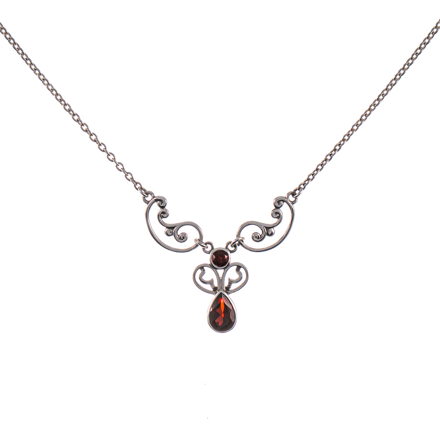 Collier 925 Silber geschwärzt Granat