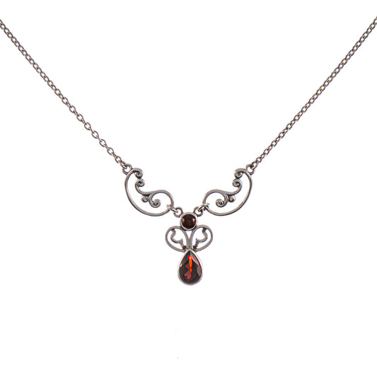 Collier 925 Silber geschwärzt Granat