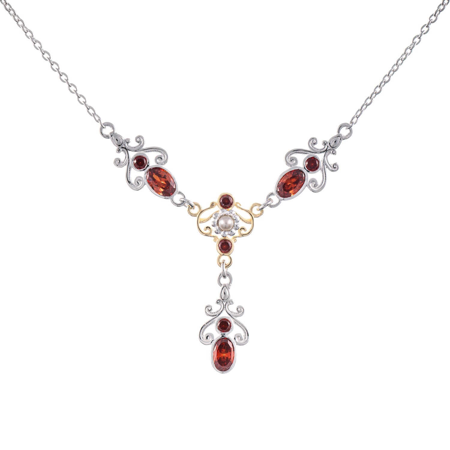 Collier 925 Silber teilvergoldet Zirkonia rot Perle