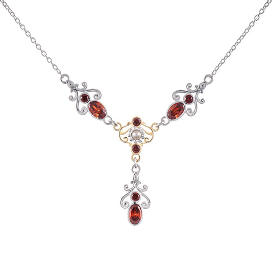 Collier 925 Silber teilvergoldet Zirkonia rot Perle