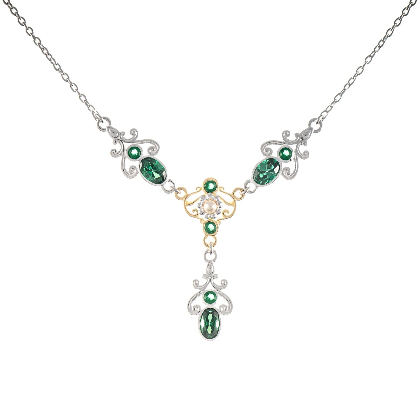 Collier 925 Silber teilvergoldet Zirkonia grün Perle