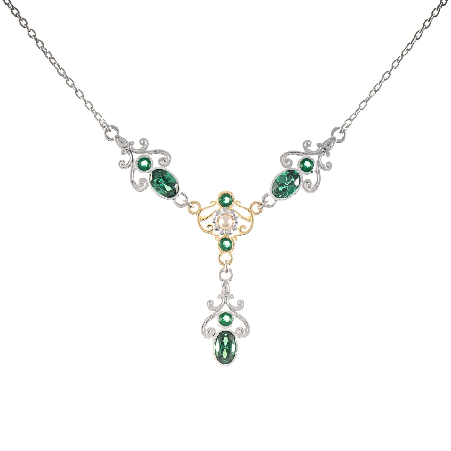 Collier 925 Silber teilvergoldet Zirkonia grün Perle